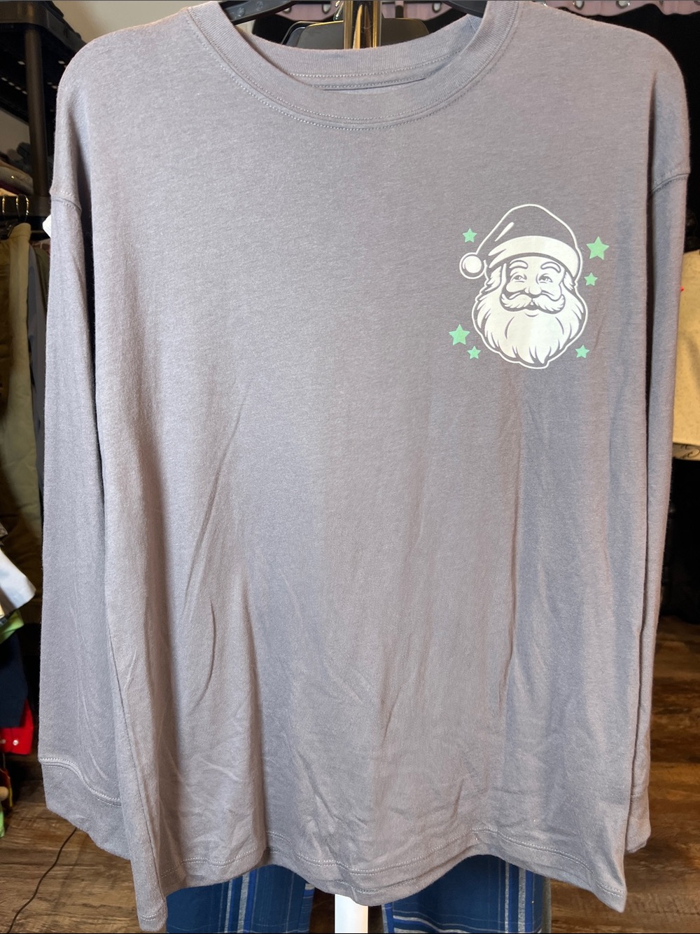 SO Gray Long Sleeve Tee with Santa Chest Graphic